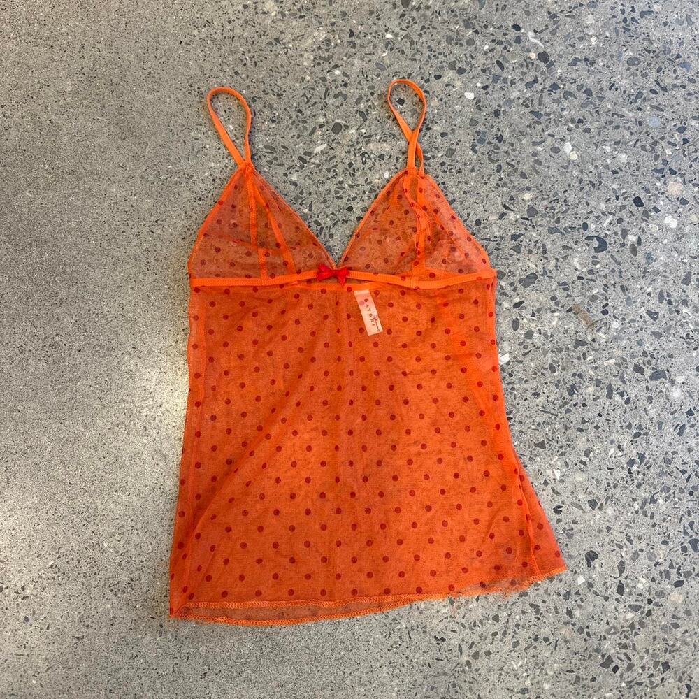 Satori Intimates Women’s Large Cami Orange Sheer Polka Dot Mesh Y2k Cami